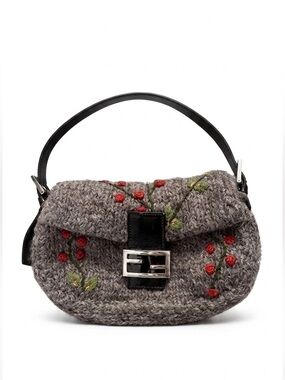 VINTAGE Fendi Baguette Knit Floral Crochet Brown Orange Green